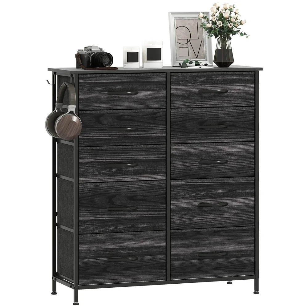 10 Drawer Chest of Drawers with Pockets - Black, Fabric