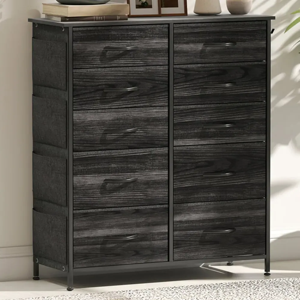 10 Drawer Chest of Drawers with Pockets - Black, Fabric