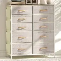 10 Drawer Chest of Drawers with Side Pockets - Brown, Fabric