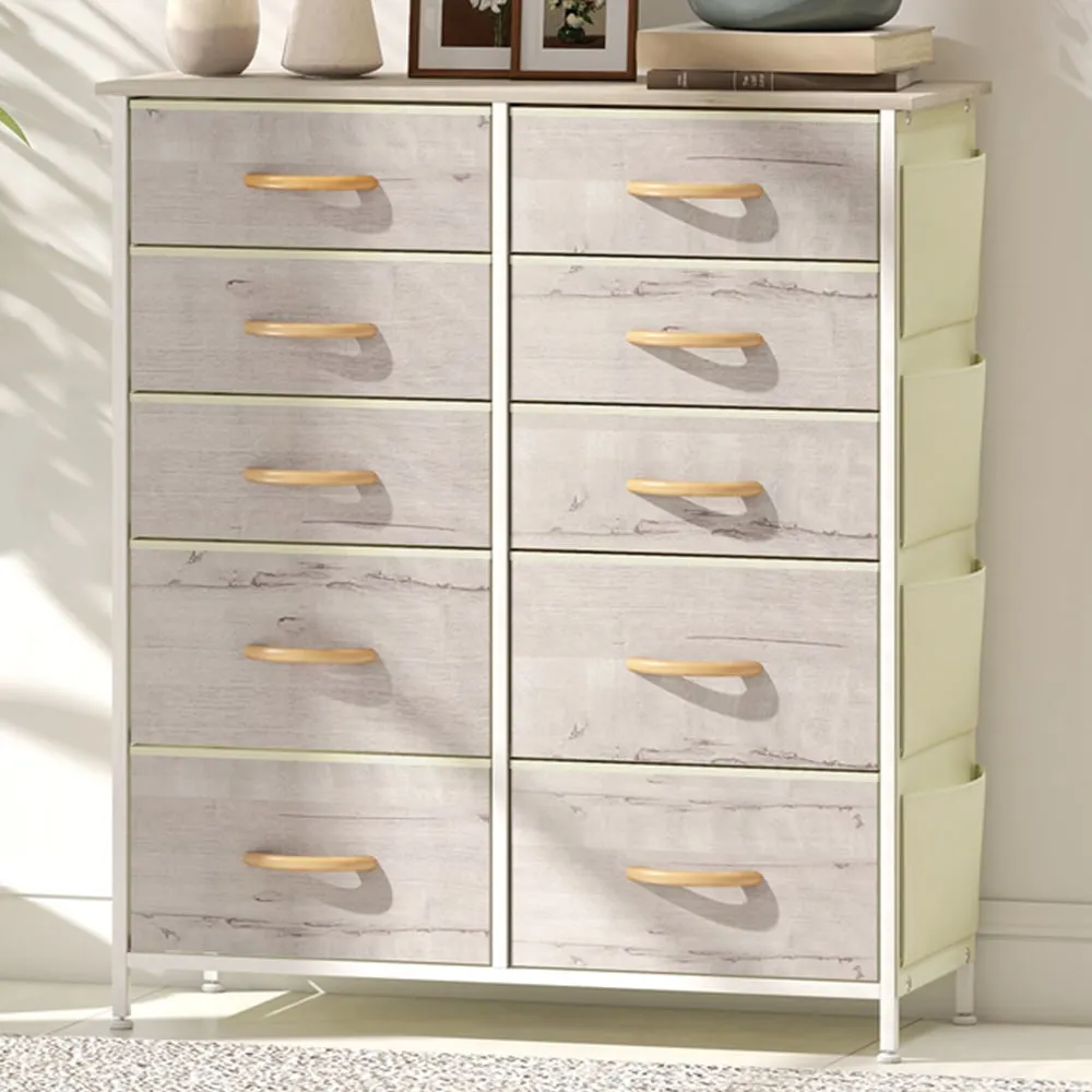 10 Drawer Chest of Drawers with Side Pockets - Brown, Fabric
