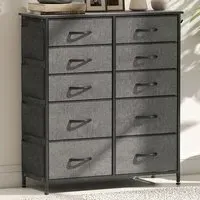 10 Drawer Chest of Drawers with Side Pockets - Grey, Fabric