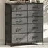 10 Drawer Chest of Drawers with Side Pockets - Grey, Fabric