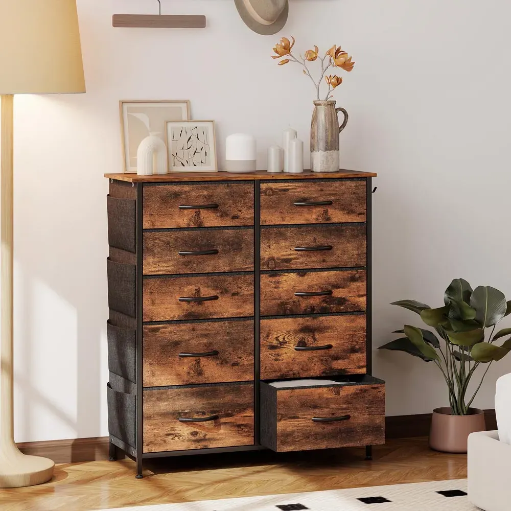 10 Drawer Fabric Chest of Drawers - Brown