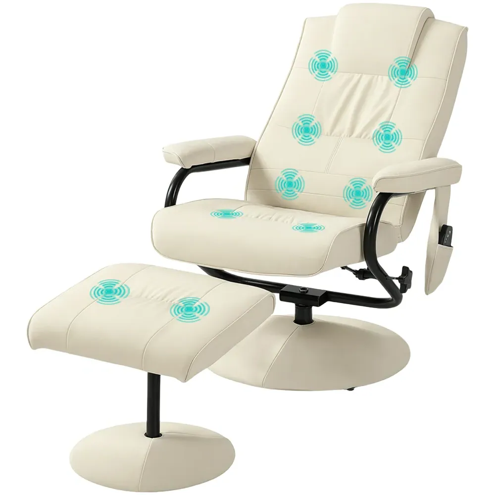 10 Point Vibration Massage Recliner Chair with Ottoman - Cream