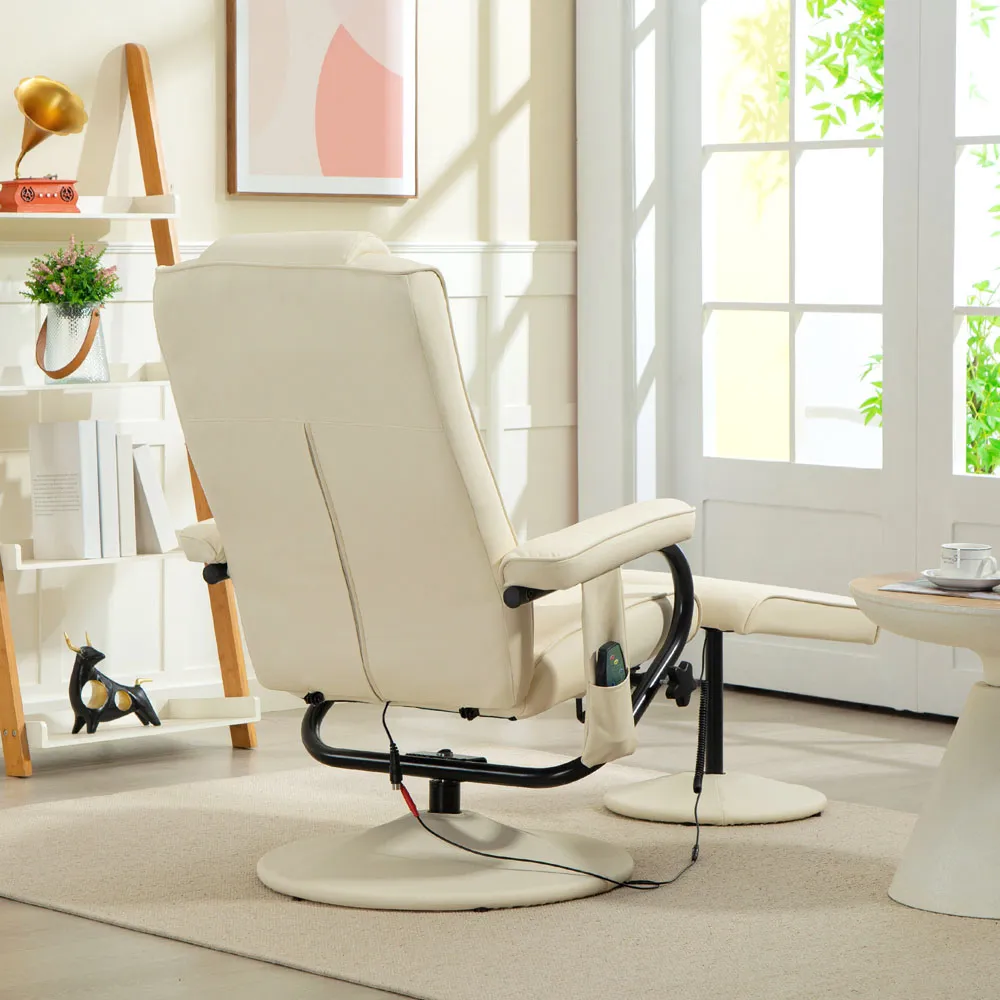 10 Point Vibration Massage Recliner Chair with Ottoman - Cream