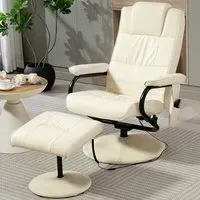 10 Point Vibration Massage Recliner Chair with Ottoman - Cream
