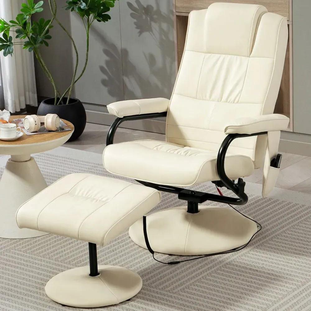 10 Point Vibration Massage Recliner Chair with Ottoman - Cream image