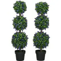 110cm Lavender Ball Tree Artificial Plants 2 Pack - Green