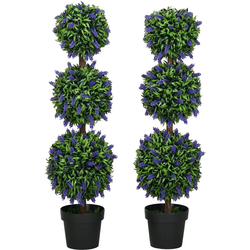 110cm Lavender Ball Tree Artificial Plants 2 Pack - Green