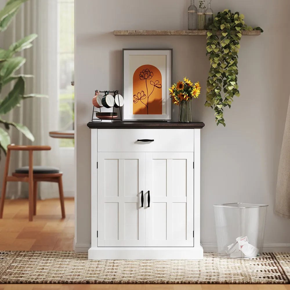 2 Barn Door Sideboard Storage Cabinet - White