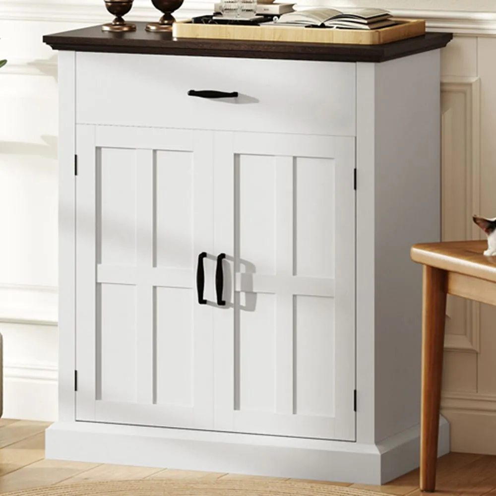 2 Barn Door Sideboard Storage Cabinet - White