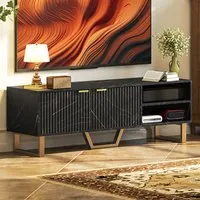 2 Door 2 Shelf TV Unit with Storage - Black