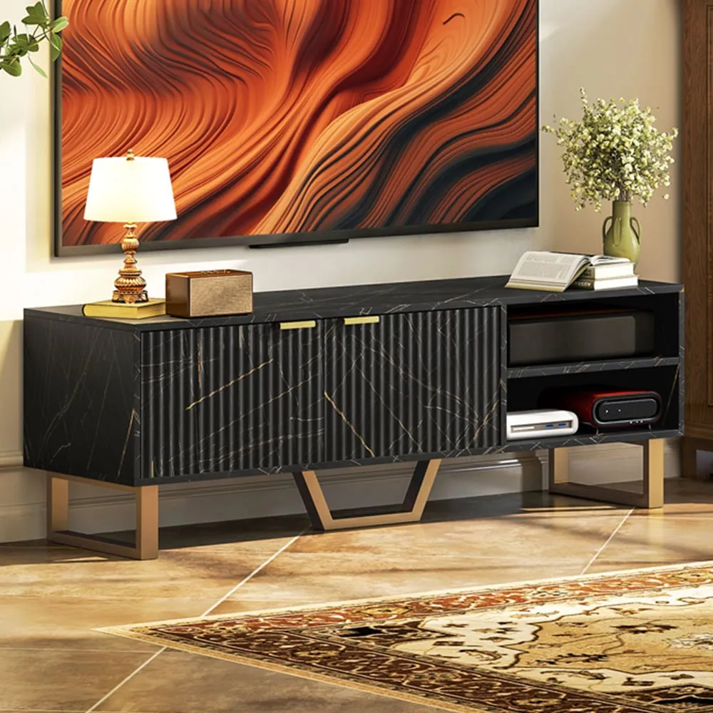 2 Door 2 Shelf TV Unit with Storage - Black