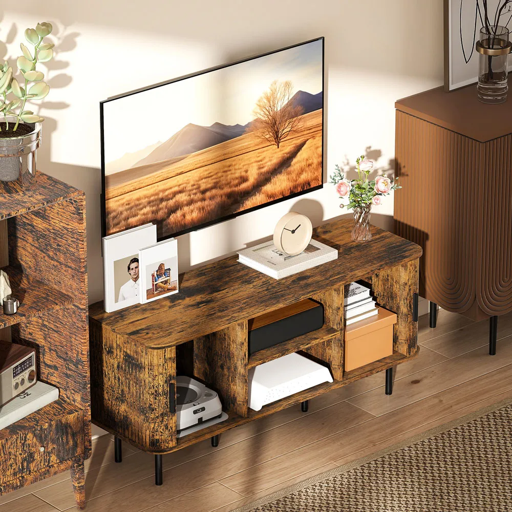 2 Door 2 Shelf TV Unit with Storage - Brown