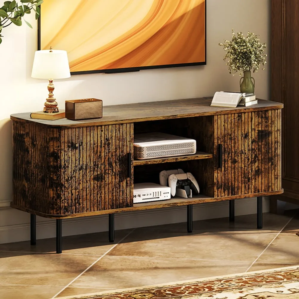 2 Door 2 Shelf TV Unit with Storage - Brown