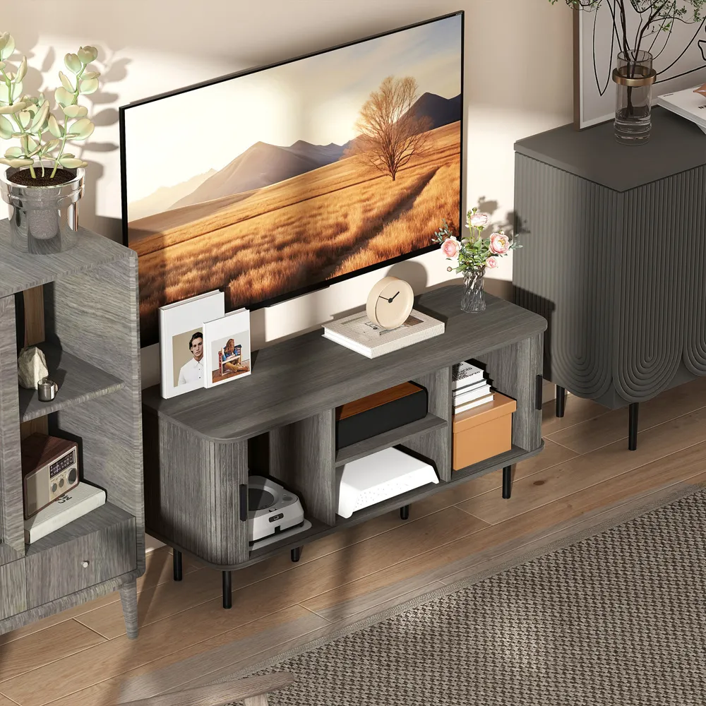 2 Door 2 Shelf TV Unit with Storage - Grey