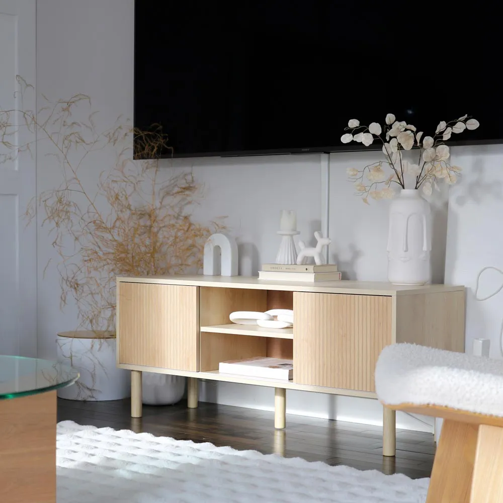 2 Door 2 Shelf TV Unit with Storage - Natural