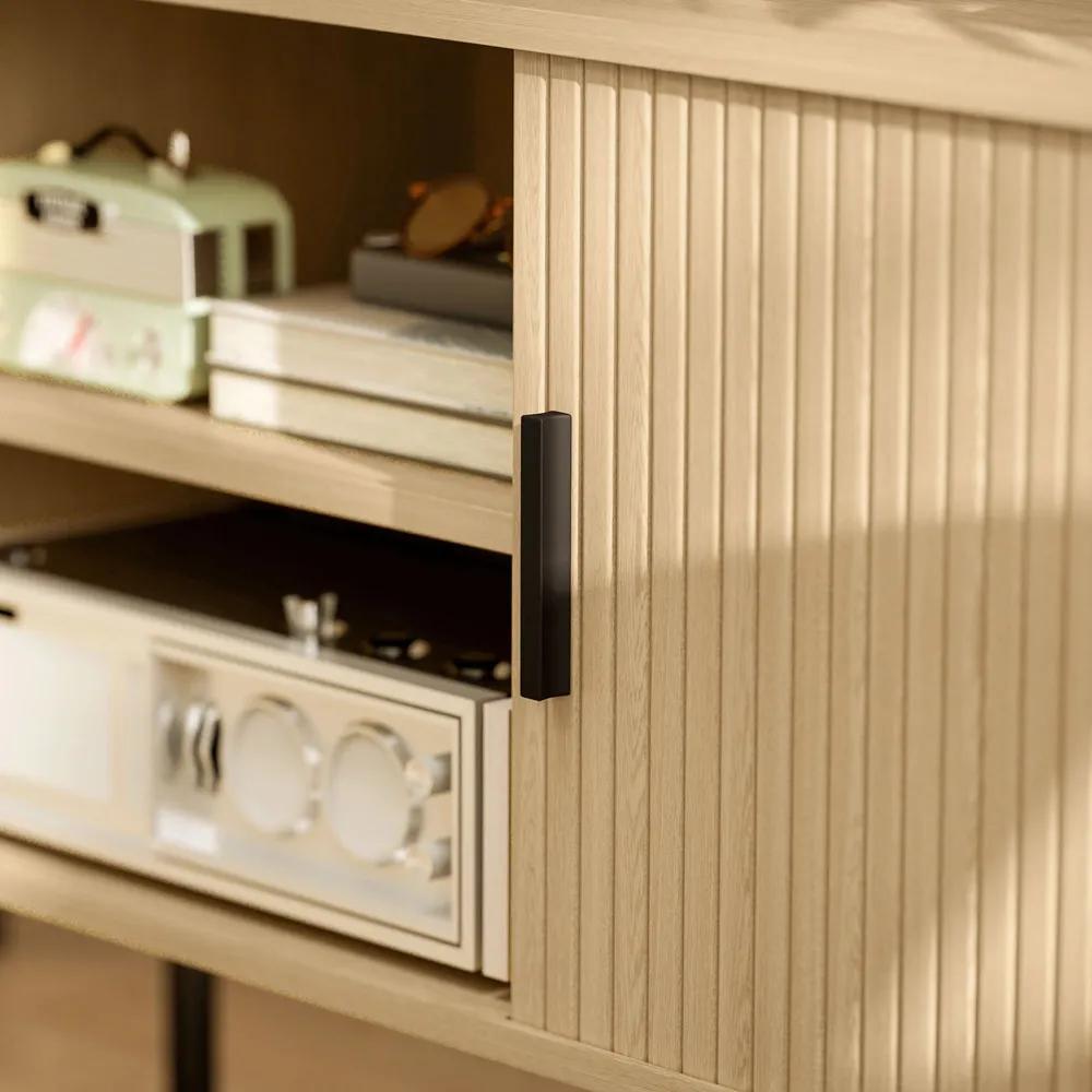 2 Door 2 Shelf TV Unit with Storage - Oak