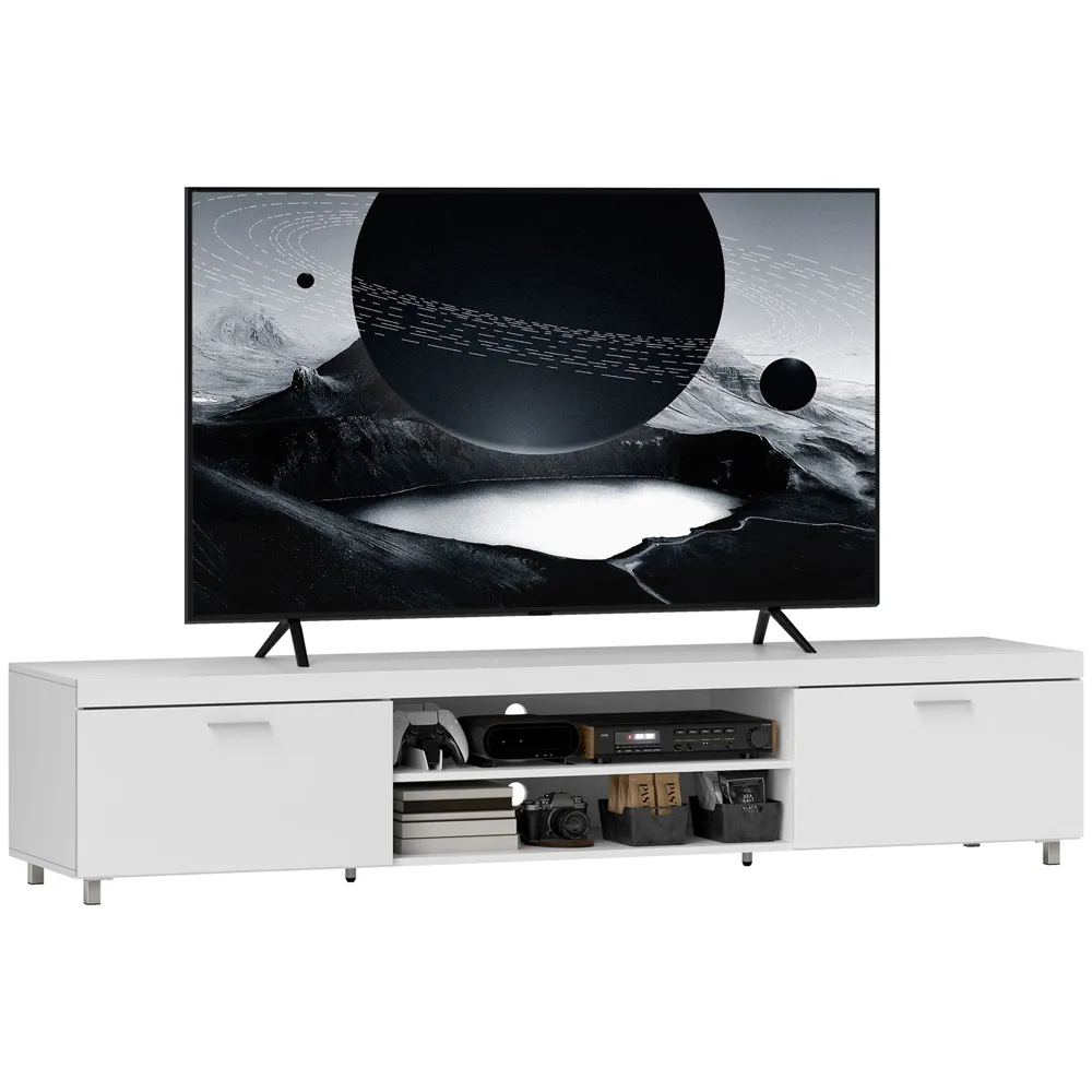 2 Door 2 Shelf TV Unit with Storage - White