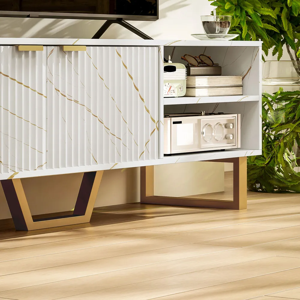 2 Door 2 Shelf TV Unit with Storage - White