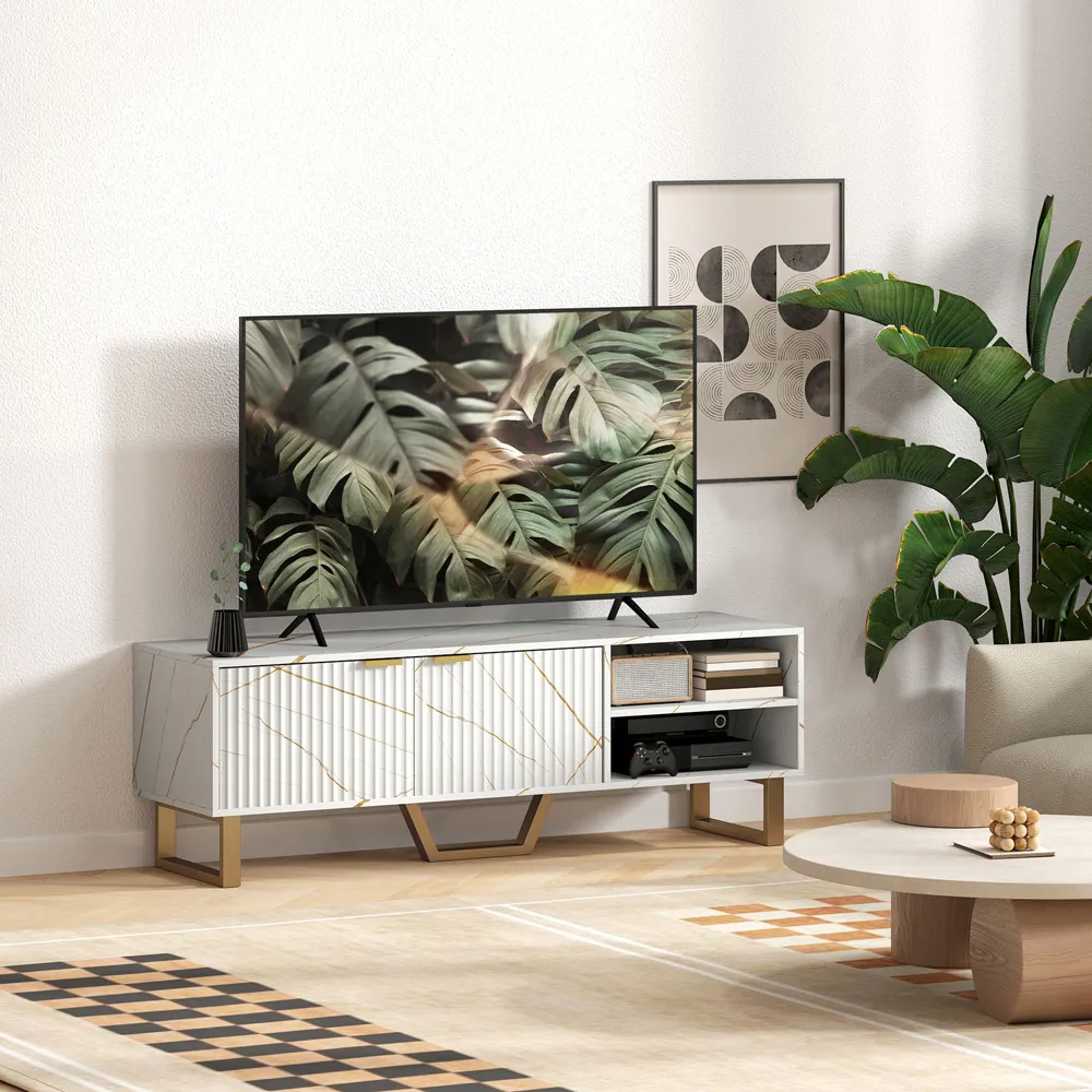 2 Door 2 Shelf TV Unit with Storage - White