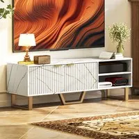 2 Door 2 Shelf TV Unit with Storage - White