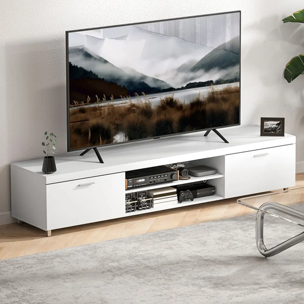 2 Door 2 Shelf TV Unit with Storage - White