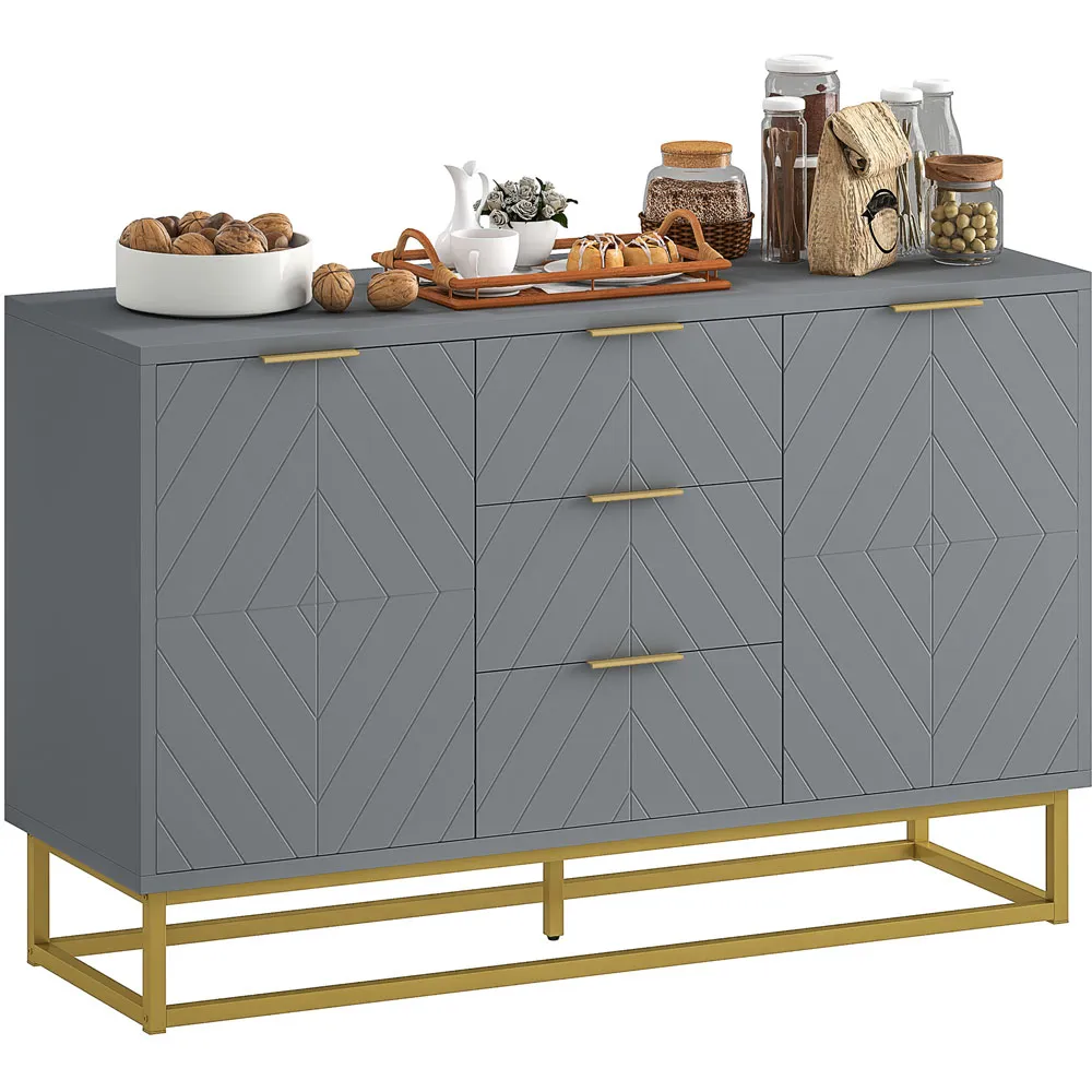 2 Door 3 Drawer Storage Cabinet with Adjustable Shelf - Grey