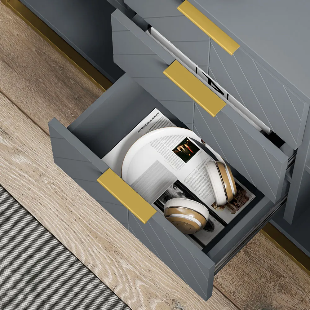 2 Door 3 Drawer Storage Cabinet with Adjustable Shelf - Grey