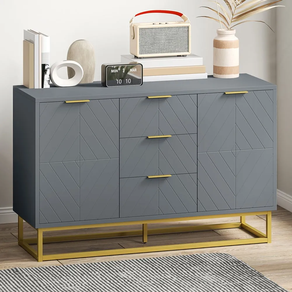 2 Door 3 Drawer Storage Cabinet with Adjustable Shelf - Grey