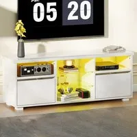 2 Door 4 Shelf TV Unit with LED Lights - White