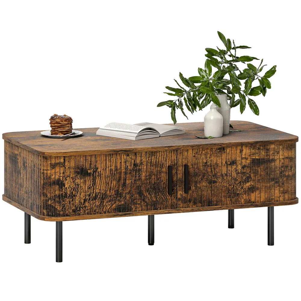 2 Door Coffee Table with Sliding Doors - Brown