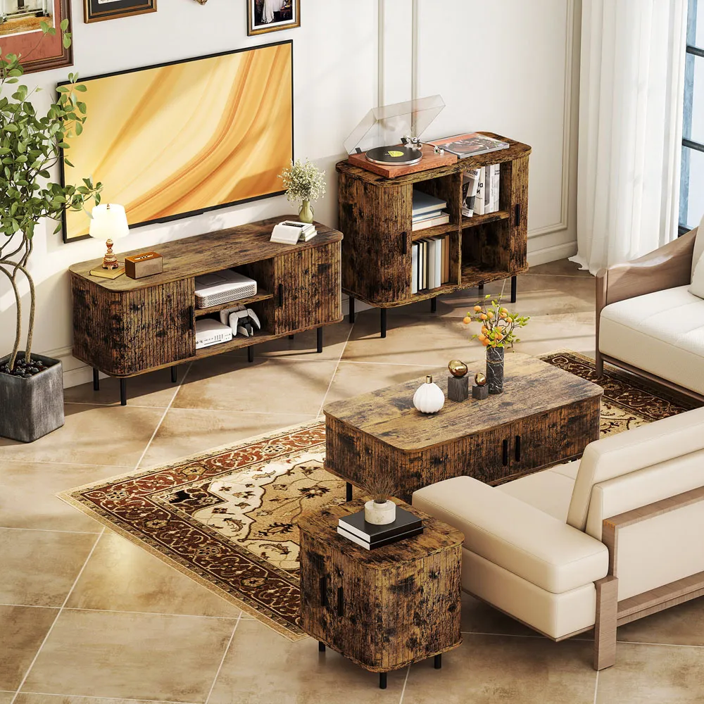 2 Door Coffee Table with Sliding Doors - Brown