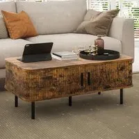 2 Door Coffee Table with Sliding Doors - Brown