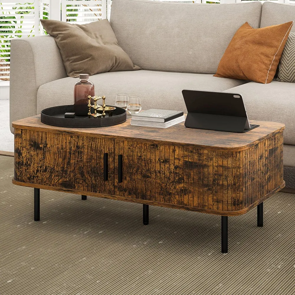 2 Door Coffee Table with Sliding Doors - Brown image