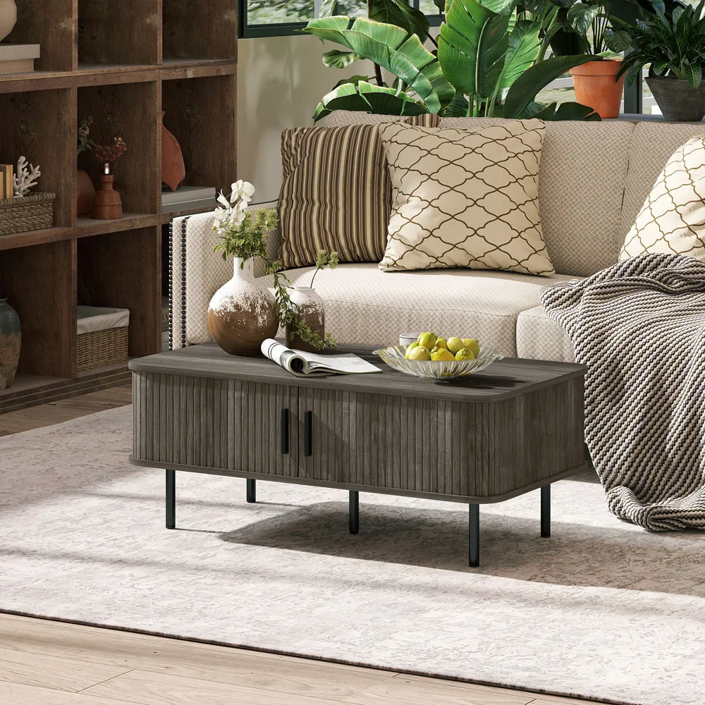 2 Door Coffee Table with Sliding Doors - Grey