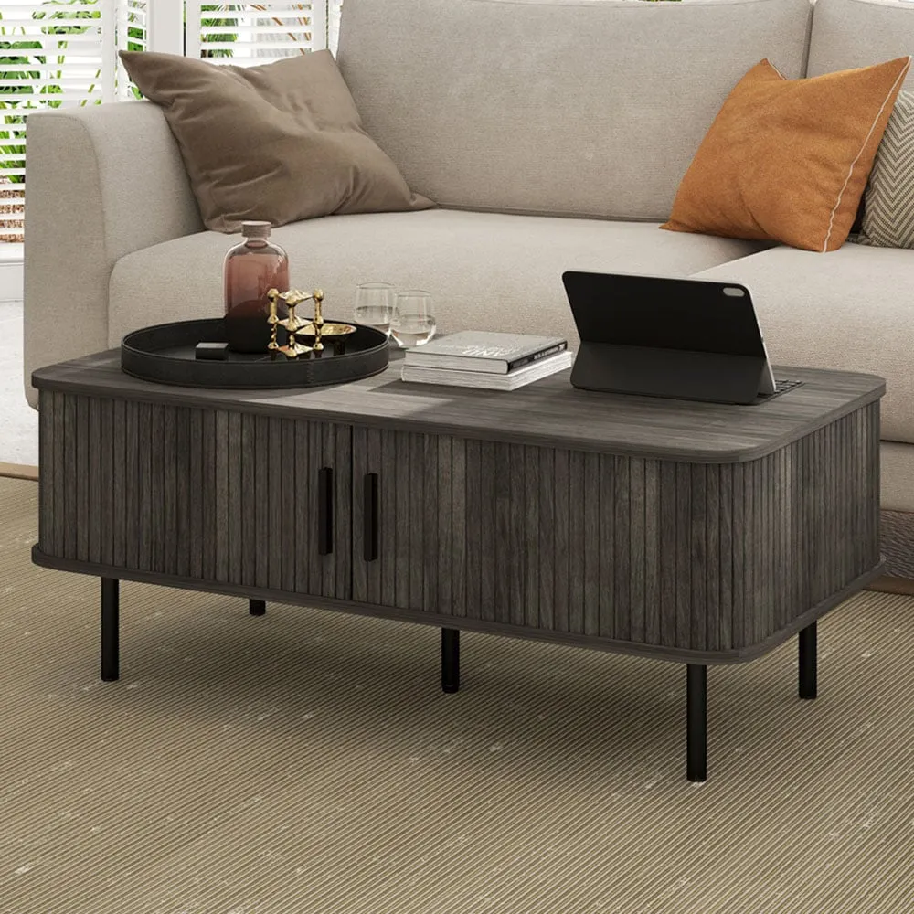 2 Door Coffee Table with Sliding Doors - Grey