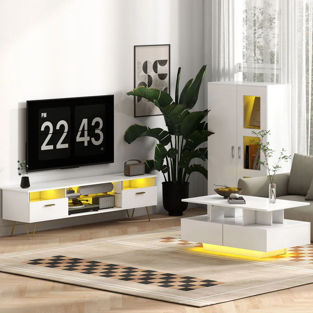 2 Door Display Cabinet with LED Lighting - White