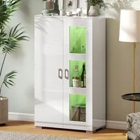 2 Door Display Cabinet with LED Lighting - White