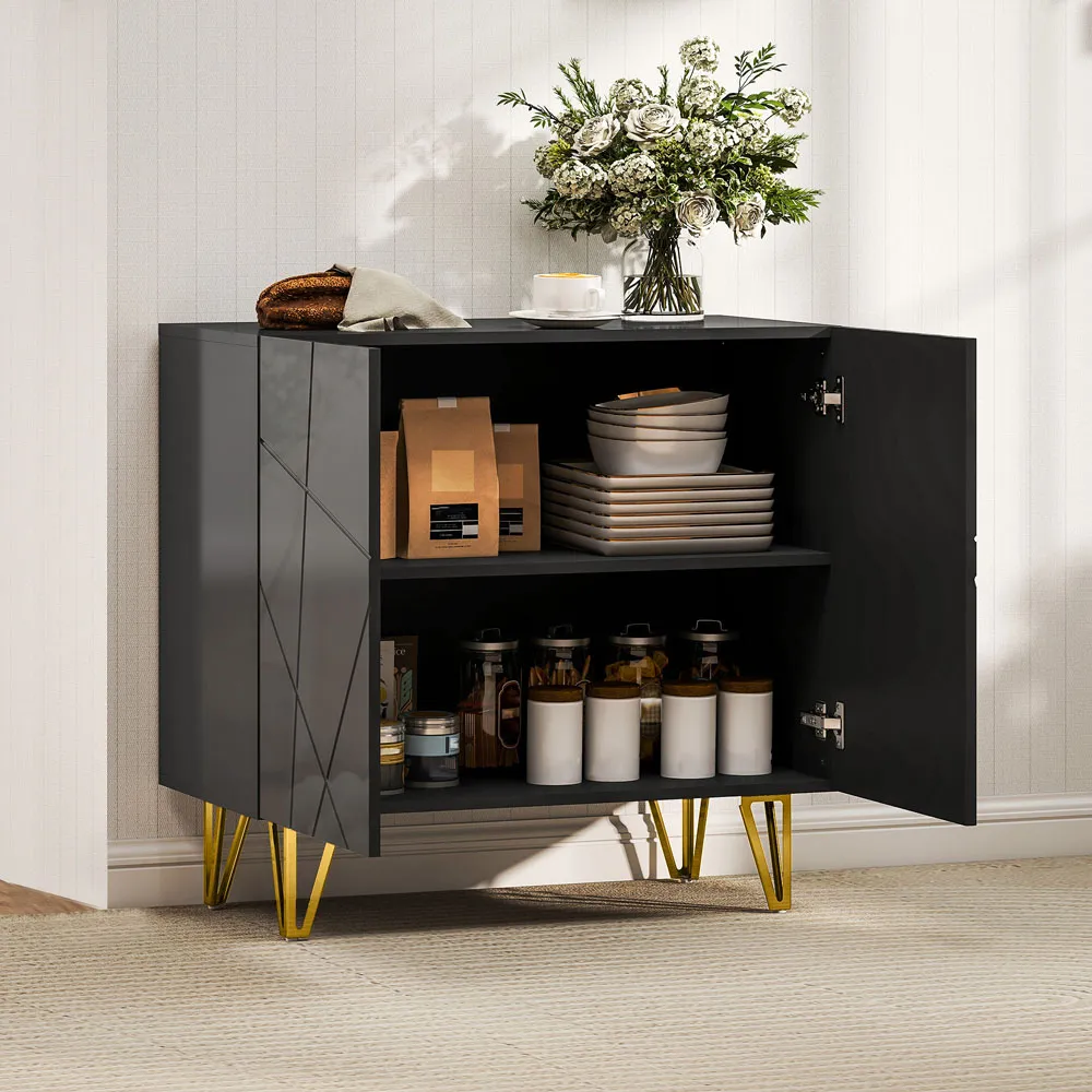 2 Door Storage Cabinet with Adjustable Shelf - Black