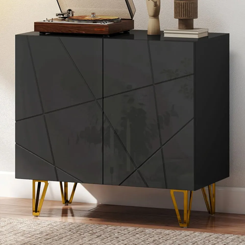 2 Door Storage Cabinet with Adjustable Shelf - Black
