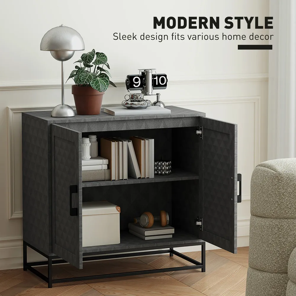 2 Door Storage Cabinet with Adjustable Shelf - Grey