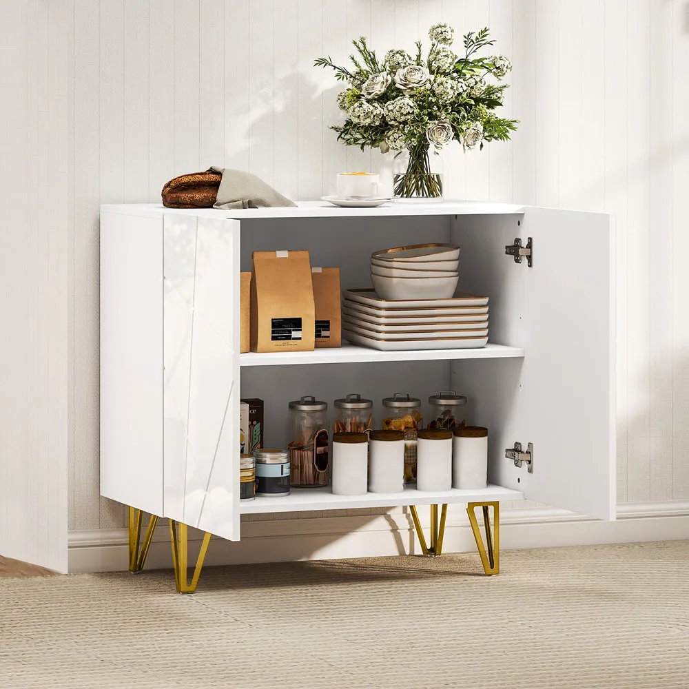 2 Door Storage Cabinet with Adjustable Shelf - White