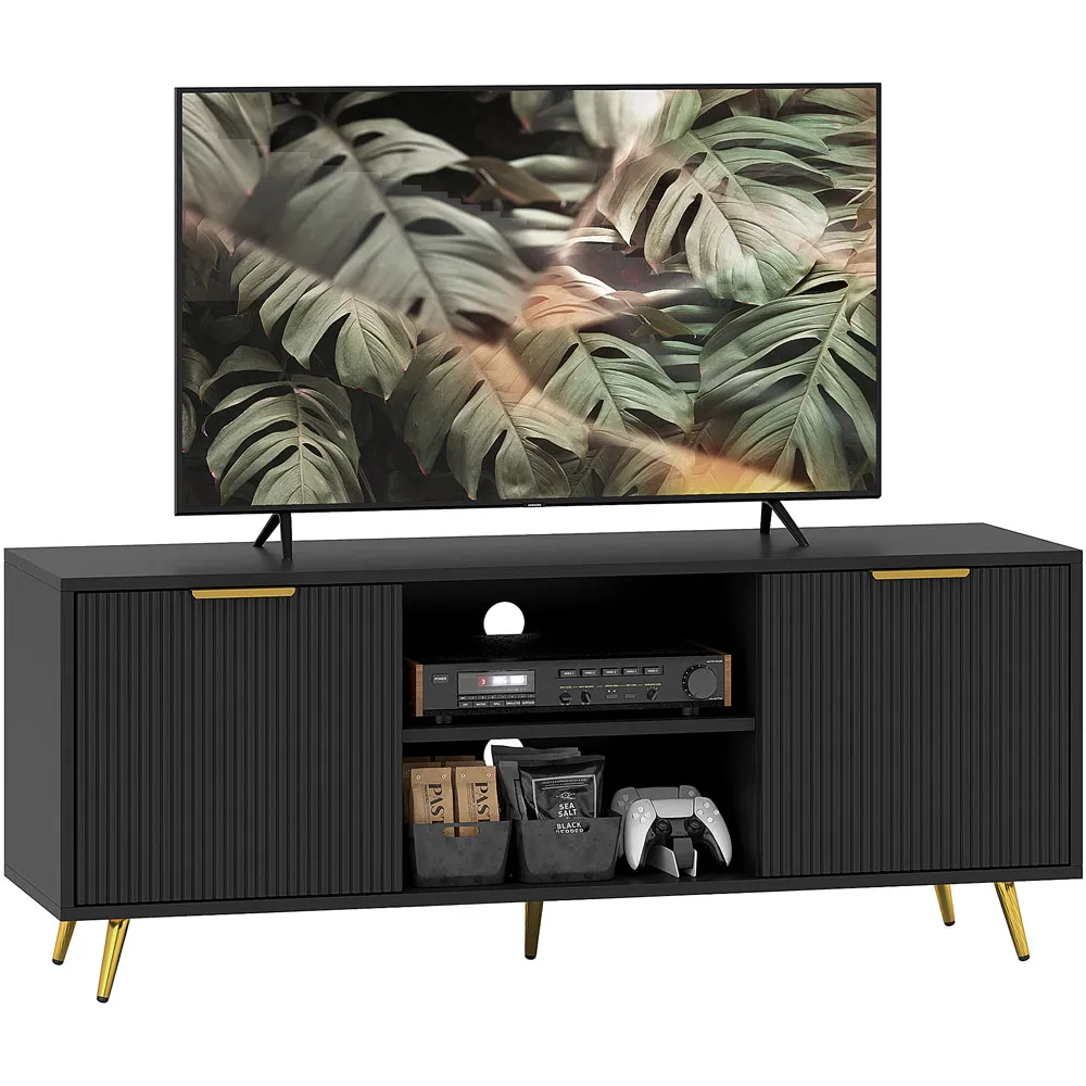 2 Door TV Stand Cabinet with Storage - Black