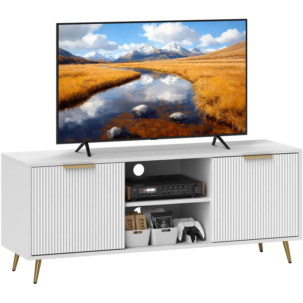 2 Door TV Stand Cabinet with Storage - White