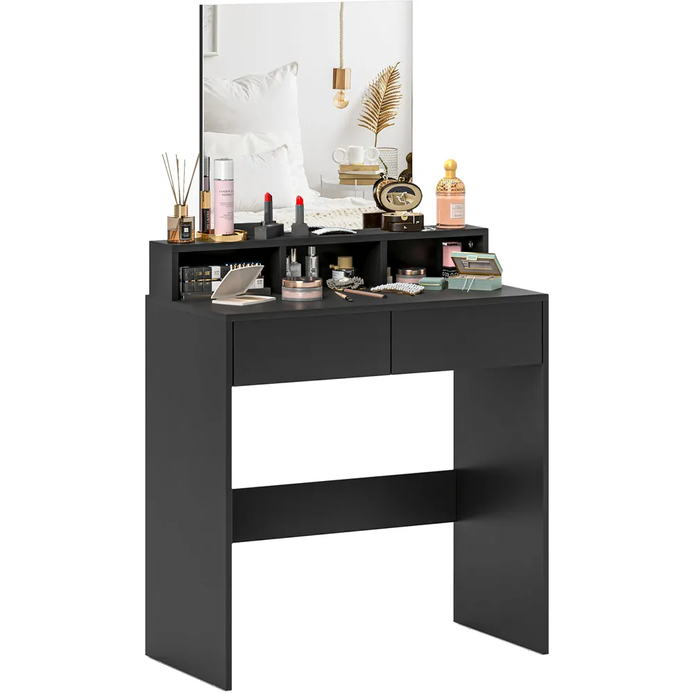 2 Drawer 3 Shelf Dressing Table with Mirror - Black