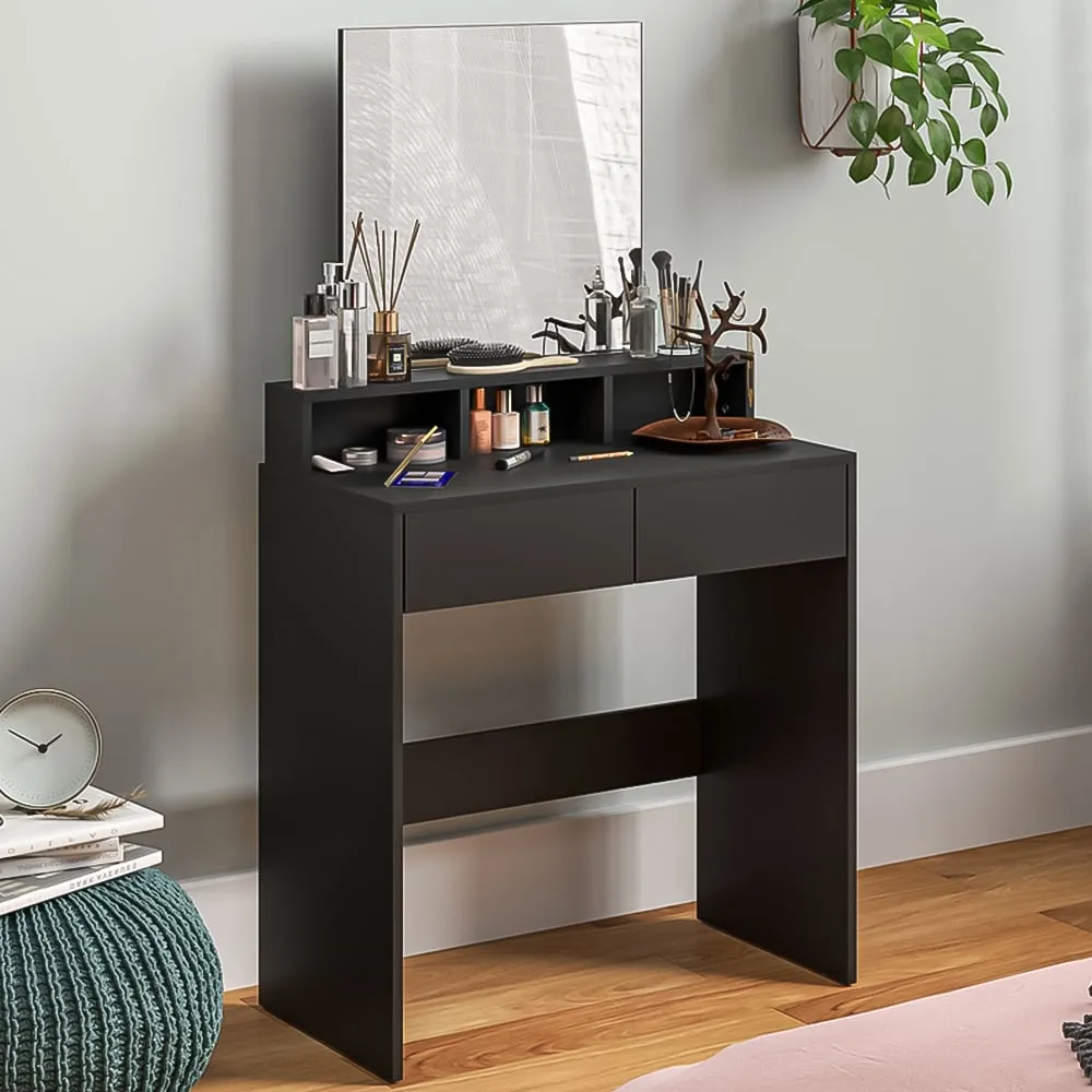 2 Drawer 3 Shelf Dressing Table with Mirror - Black image