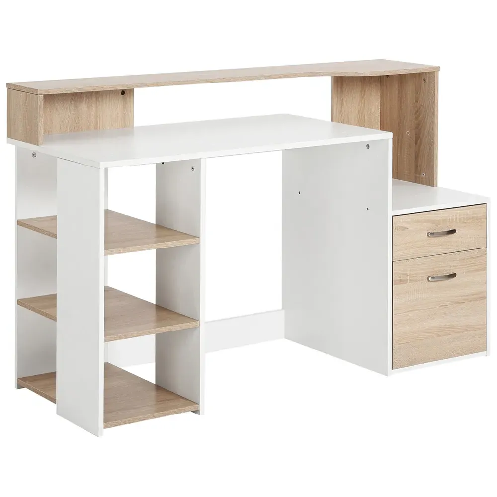 2 Drawer 3 Shelf Multi Storage Workstation Desk - White, Oak