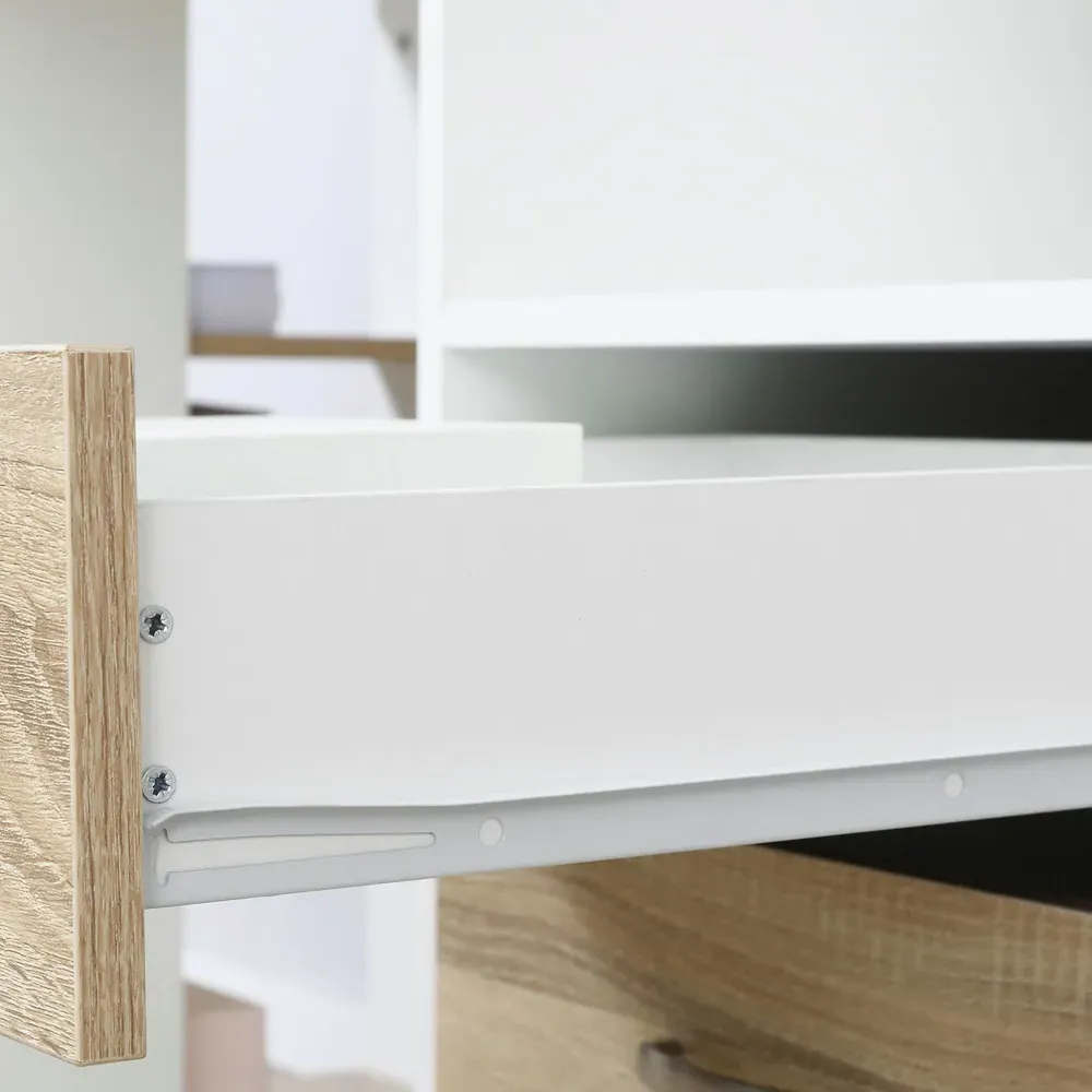 2 Drawer 3 Shelf Multi Storage Workstation Desk - White, Oak