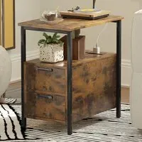 2 Drawer Bedside Table with Charging Station - Brown
